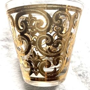 VINTAGE George Briard Set of Four Rocks Glasses 22K gold Spanish Scroll Signed!
